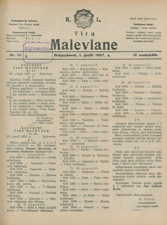 K. L. Viru Malevlane ; 13 1937-07-01