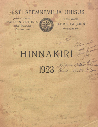 Eesti Seemnevilja Ühisus : [hinnakiri] ; 1923