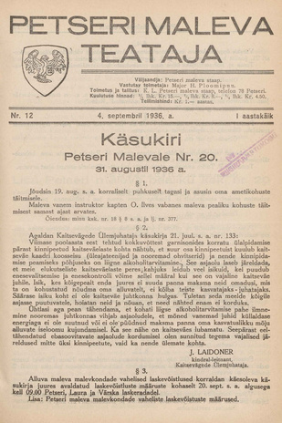 Petseri Maleva Teataja ; 12 1936-09-04