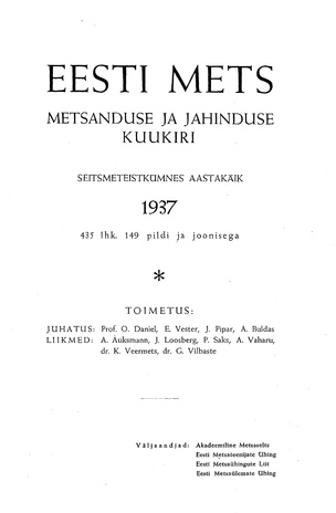 Eesti Mets ; sisukord 1937