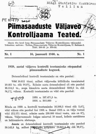 Piimasaaduste Väljaveo Kontrolljaama Teated ; 1 1940-01-16