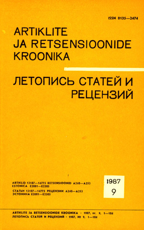 Artiklite ja Retsensioonide Kroonika = Летопись статей и рецензий ; 9 1987-09