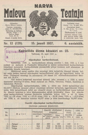 Narva Maleva Teataja ; 12 (129) 1937-06-15