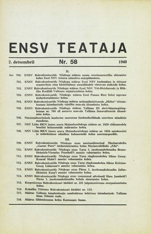 Eesti NSV Teataja ; 58 1940-12-02