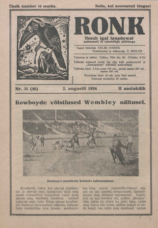 Ronk : perekonna ja noorsoo ajakiri ; 31 (46) 1924-08-02