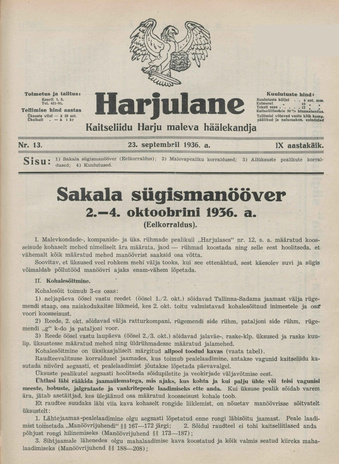 Harjulane : Kaitseliidu Harju Maleva häälekandja ; 13 1936-09-23