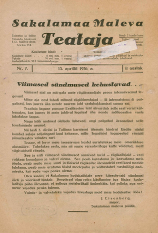 Sakalamaa Maleva Teataja ; 7 1930-04-15