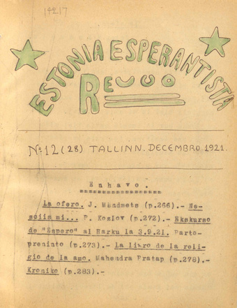 Estonia Esperantista Revuo ; 12 (28) 1921-12