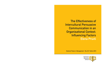 The effectiveness of intercultural persuasive communication in an organisational context: influencing factors : thesis of the degree of Doctor of Philosophy (Doctoral thesis in management ; 2015/20)