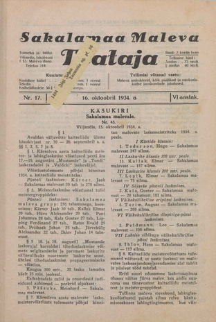 Sakalamaa Maleva Teataja ; 17 1934-10-16