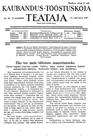 Kaubandus-tööstuskoja Teataja ; 20 1927-10-15