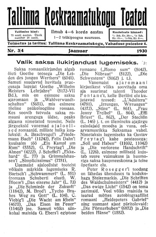 Tallinna Keskraamatukogu Teated ; 3-4 1930-01