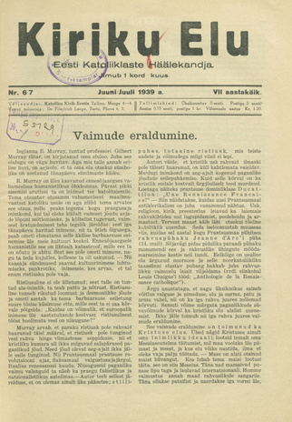 Kiriku Elu : Eesti Katoliiklaste Häälekandja ; 6-7 1939-06-09
