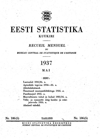 Eesti Statistika : kuukiri ; 186 (5) 1937-05