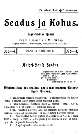 Seadus ja Kohus ; 3-4 1911-03/04