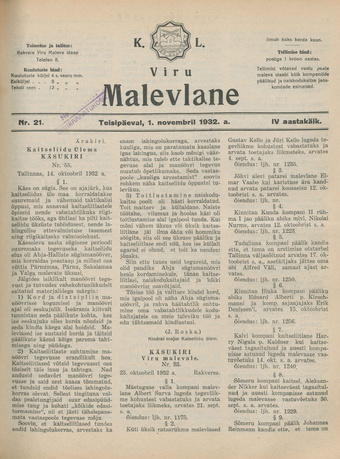 K. L. Viru Malevlane ; 21 1932-11-01