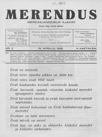 Merendus : mereasjanduslik ajakiri ; 2 1935