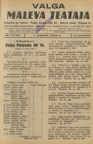 Valga Maleva Teataja ; 13 (223) 1939-08-01