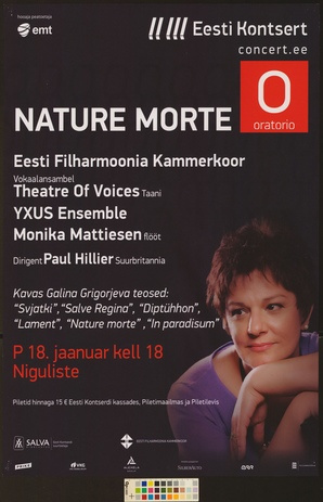 Nature morte : Eesti Filharmoonia Kammerkoor, Theatre of Voices, Yxus Ensemble 