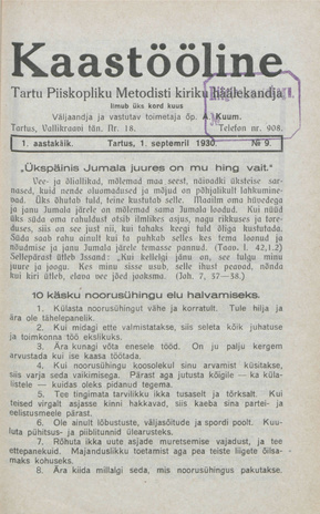 Kaastööline : Tartu Ühisabi Informatsioonileht ; 9 1930-09-01