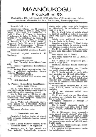 Maanõukogu protokoll nr.65 (25. november 1918)