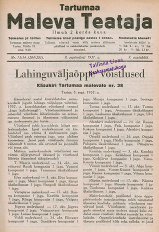 Tartumaa Maleva Teataja ; 13/14 (204/205) 1937-09-09