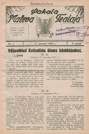 Sakalamaa Maleva Teataja ; 1 1938-01-11