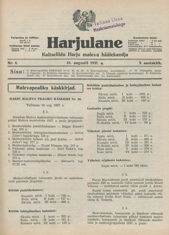 Harjulane : Kaitseliidu Harju Maleva häälekandja ; 8 1937-08-18