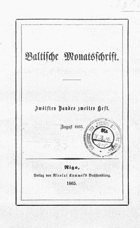 Baltische Monatsschrift ; 2 1865-08
