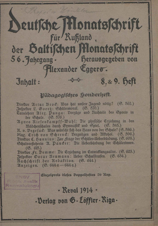 Baltische Monatsschrift ; 8/9 1914-08