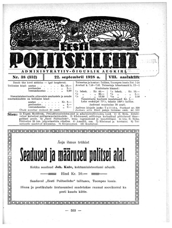 Eesti Politseileht ; 38 1928