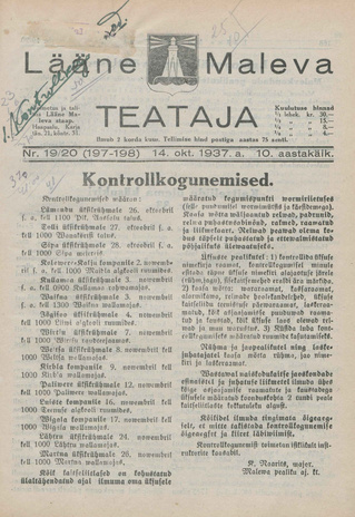 Lääne Maleva Teataja ; 19/20 (197-198) 1937-10-14