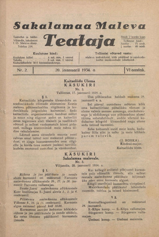 Sakalamaa Maleva Teataja ; 2 1934-01-20