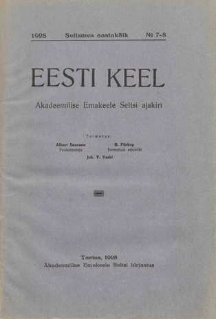 Eesti Keel ; 7-8 1928