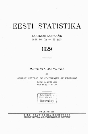 Eesti Statistika : kuukiri ; sisukord 1929