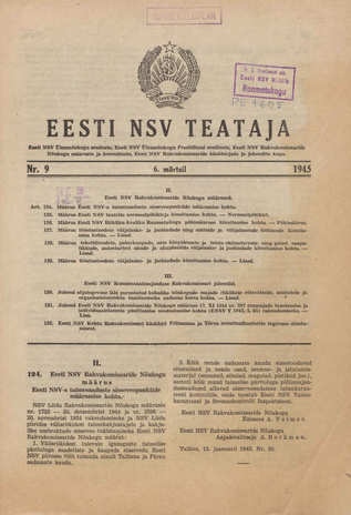 Eesti NSV Teataja ; 9 1945-03-06