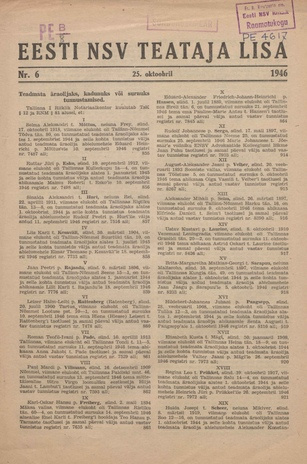Eesti NSV Teataja lisa ; 6 1946-10-25