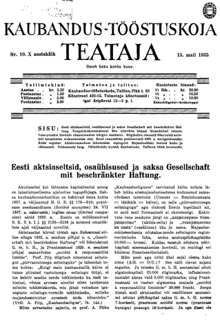 Kaubandus-tööstuskoja Teataja ; 10 1935-05-15