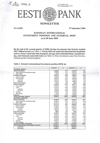 Eesti Pank : newsletter ; 6 (245) 2004-09-27