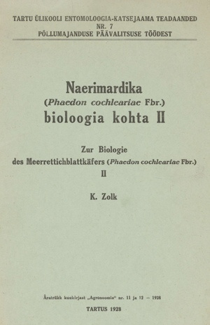Naerimardika (Phaedon cochleariae Fbr.) bioloogia kohta. II = Zur Biologie des Meerrettichblattkäfers (Phaedon cochleariae Fbr.).