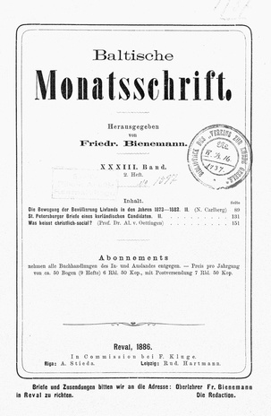 Baltische Monatsschrift ; 2 1886