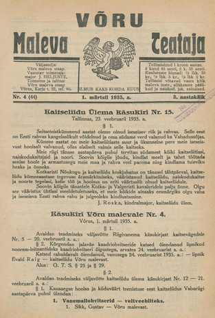 Võru Maleva Teataja ; 4 (44) 1935-03-01