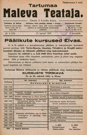 Tartumaa Maleva Teataja ; 6 (53) 1931-03-15