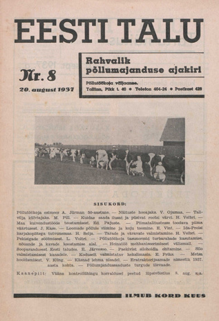 Eesti Talu : rahvalik põllumajanduse ajakiri ; 8 1937-08-20