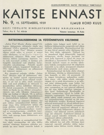 Kaitse Ennast : Eesti Tööliste Kindlustusühingu häälekandja ; 9 1939-09-15