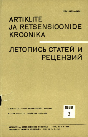 Artiklite ja Retsensioonide Kroonika = Летопись статей и рецензий ; 3 1989-03