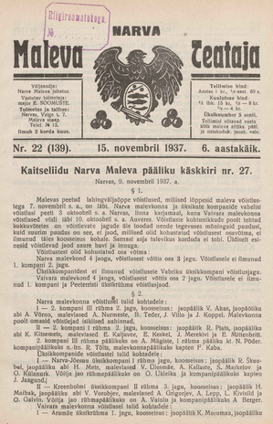 Narva Maleva Teataja ; 22 (139) 1937-11-15