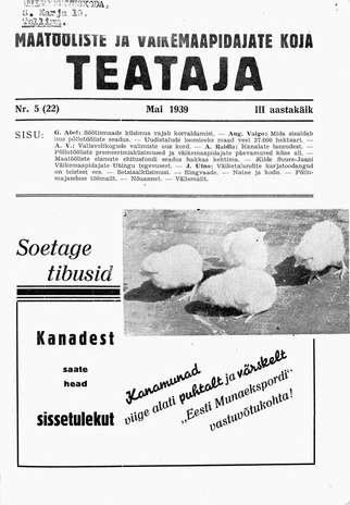Maatööliste ja Väikemaapidajate Koja Teataja ; 5 (22) 1939-05