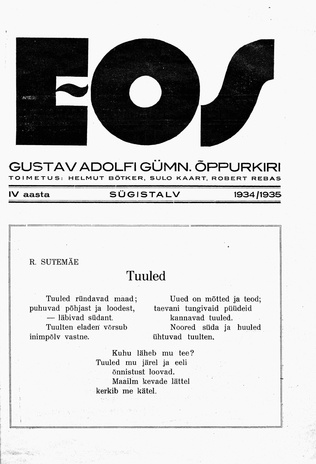 Eos : Gustav Adolfi Gümnaasiumi õppurkiri ; sügistalv 1934/1935
