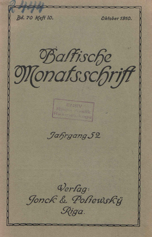 Baltische Monatsschrift ; 10 1910-10